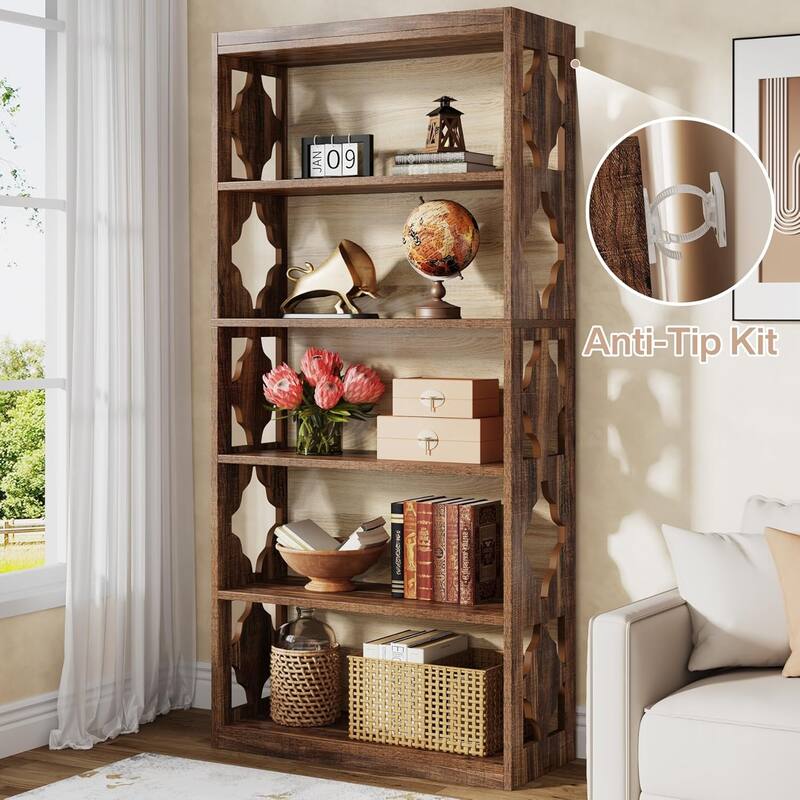 6-Tier Bookcase, 70-Inch Tall Freestanding Bookshelf with Hollow Patterns