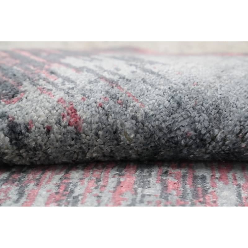 Hand Knotted Oriental Viscose Silk Carpet Modern All-Over Greys & Charcoal Abstract Area Rug - 4' 0'' X 2' 0''