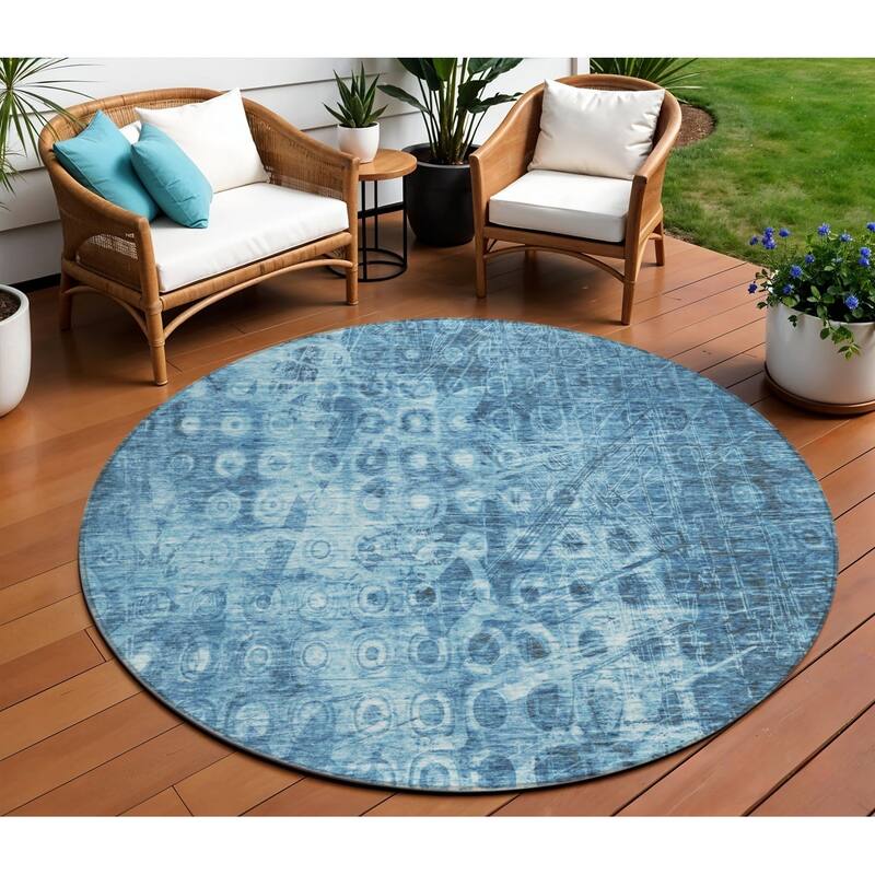 HomeRoots Ikat Transitional Rectangle Outdoor Rug - 8' Round