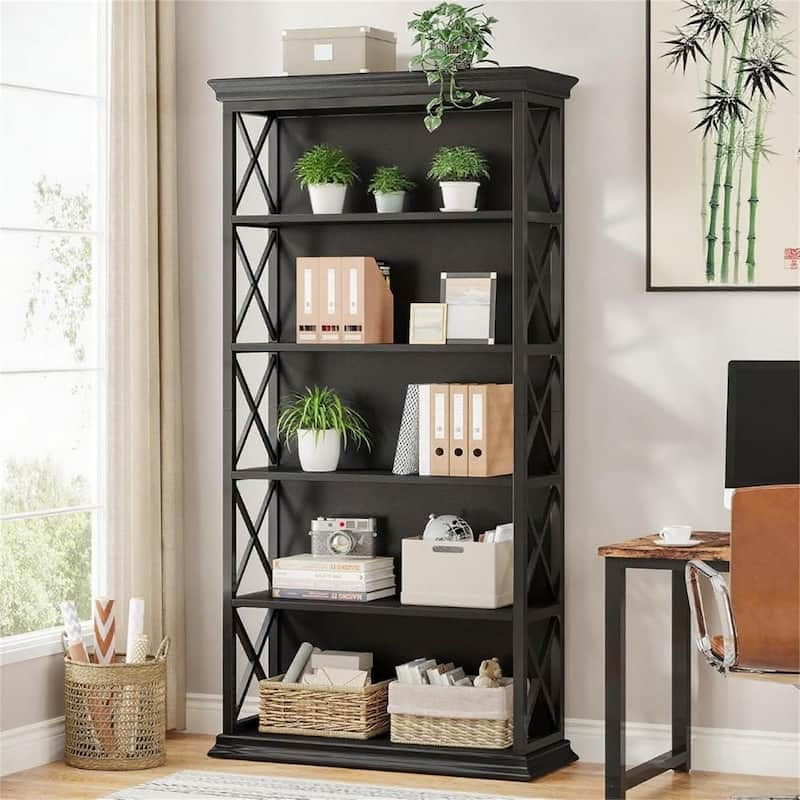 Industrial 5-Shelf Bookcase with X-Side Design