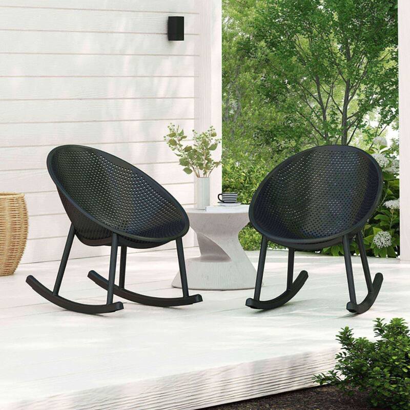 Patio Rocking Chairs | Oval Egg Shaped Lounge Rocker | All Weather Plastic | Modern Accent Side Chair for Indoor or Outdoor Use