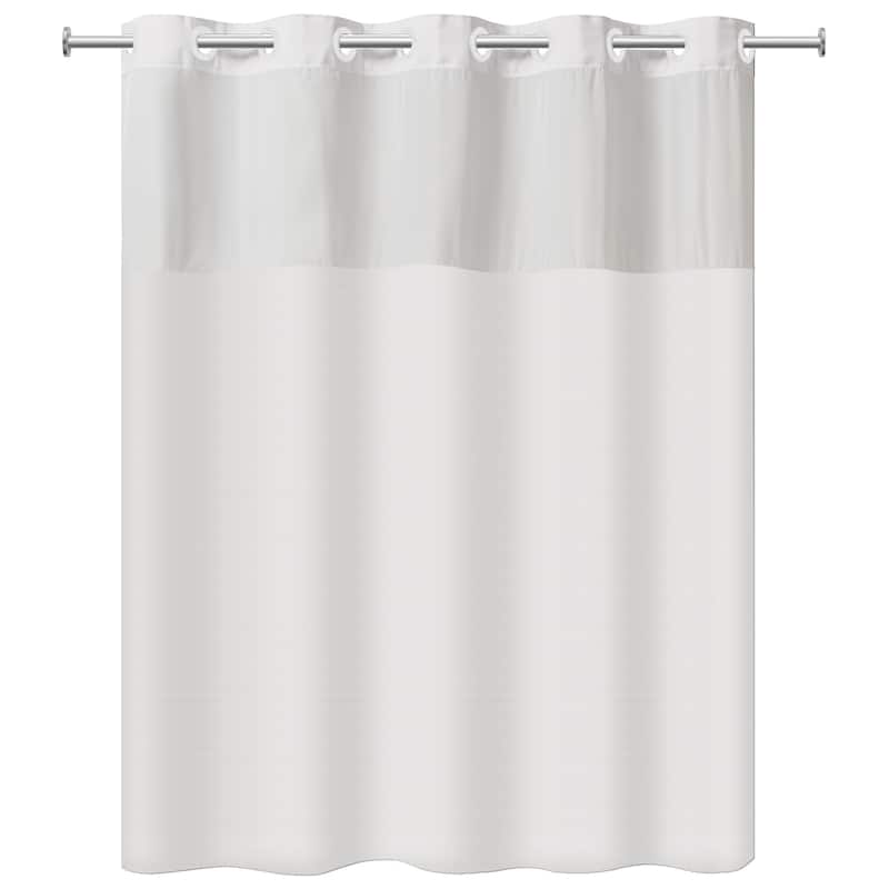 Hookless Plainweave 3-in-1 Shower Curtain with Sheer Top Window, Flex-on Rings & PEVA Liner