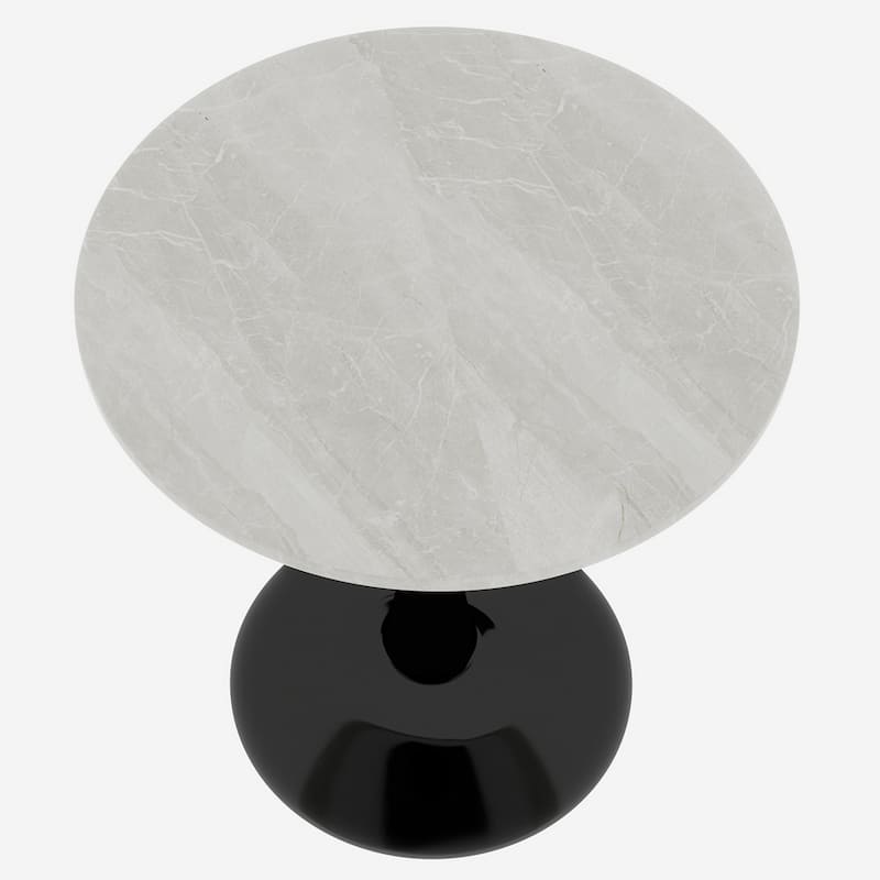 27.6" Mid-Century Modern Style Dining Table, Accommodates 2-4 People, Featuring A Round White-Veined Marble Tabletop