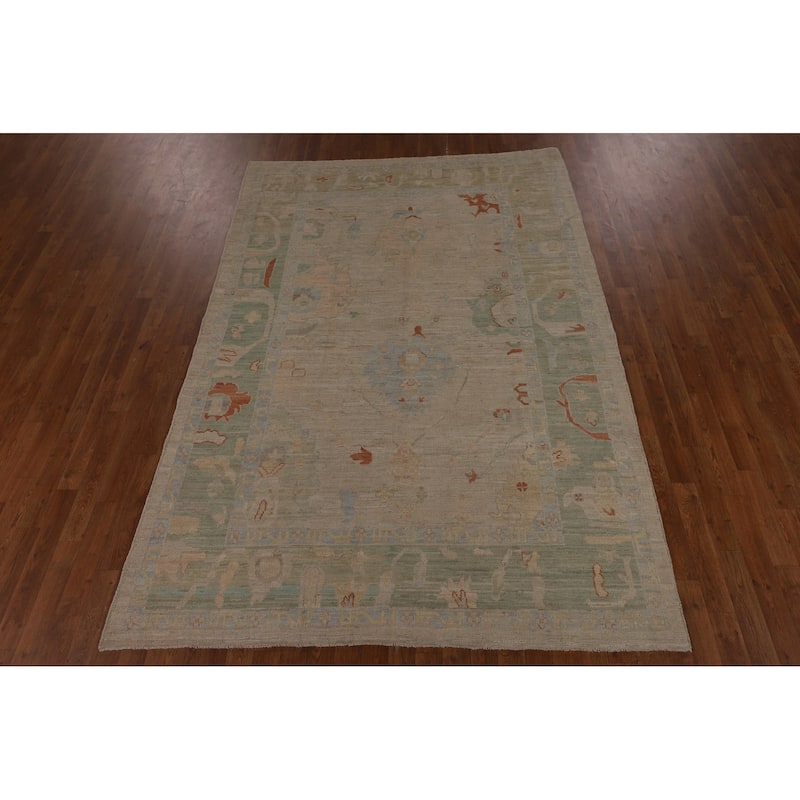 Vegetable Dye Oushak Oriental Area Rug Handmade Wool Carpet - 6'0"x 8'7"