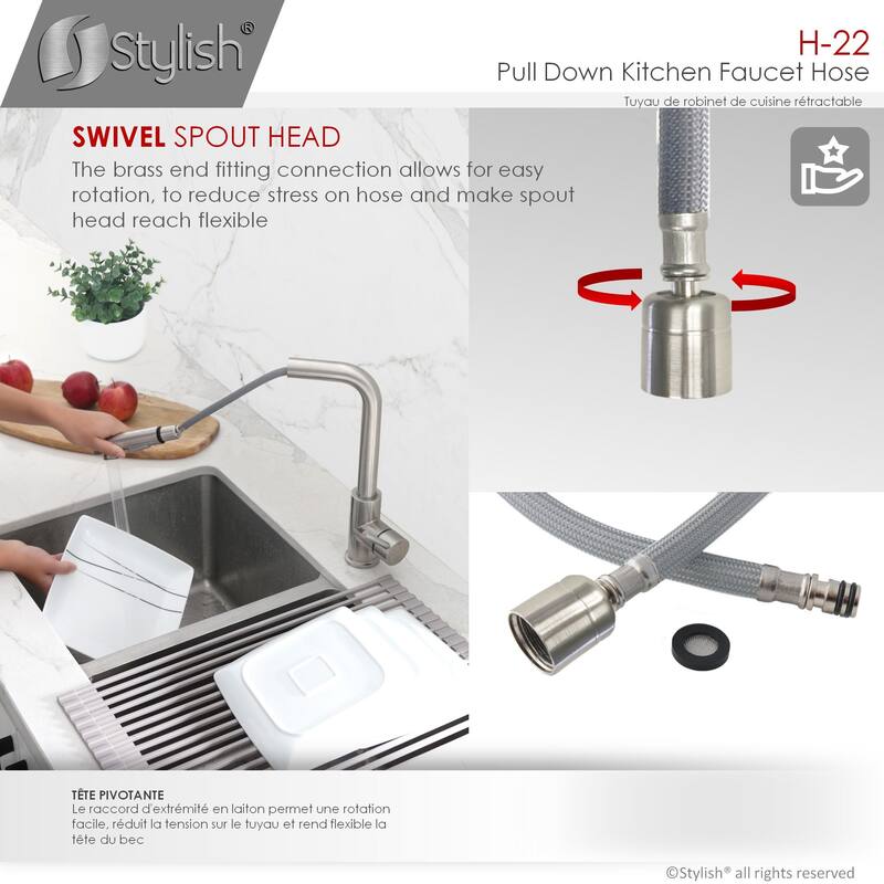 STYLISH 61 Inch Grey Pull Down Kitchen Faucet Hose