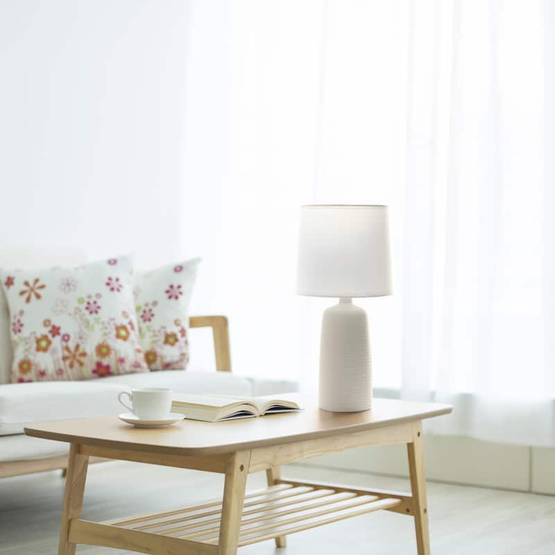 Simple Designs Textured Linear Ceramic Table Lamp, Off White - N/A