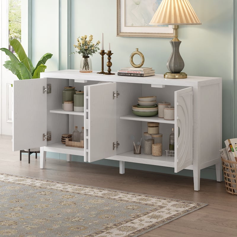 Retro Sideboard door with Circular Groove Design Round Metal Door Handle for Entrance, Dinning Room, Living Room