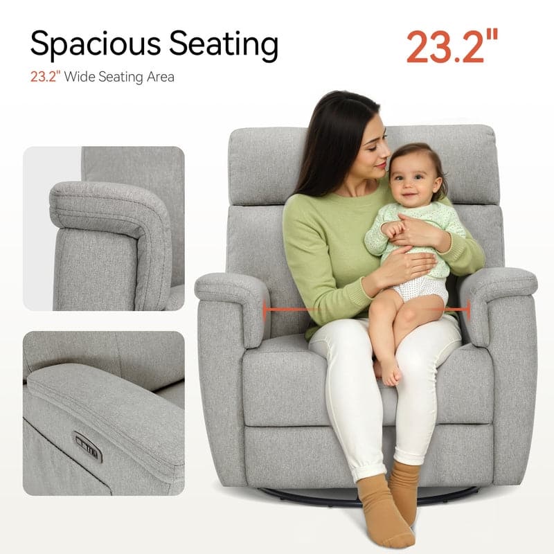 MCombo Power Swivel Glider Recliner Nursery Chair, Fabric PR601