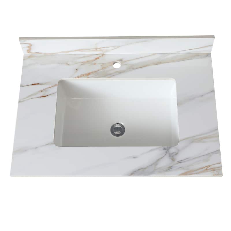 31" Bathroom Marble Undermount Vanity Top with 4" Height Backsplash