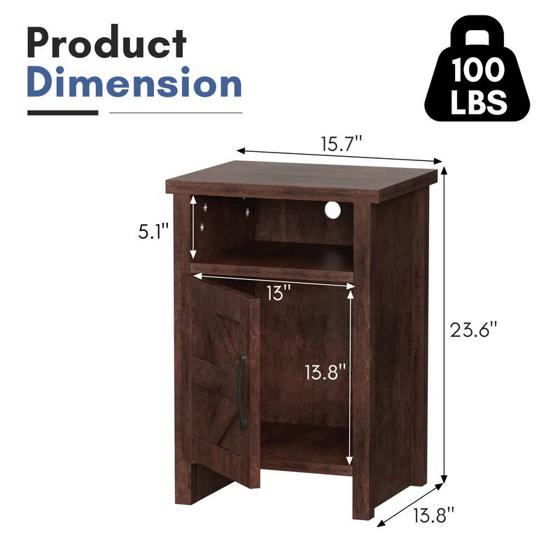 Furniwell Farmhouse Nightstand Set of 2 Side Table with Storage, Living Room