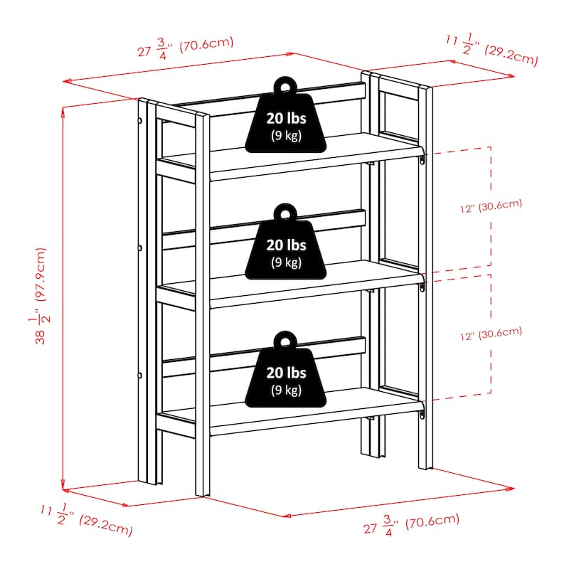 Torino 3-Pc Storage Shelf with 2 Foldable Fabric Baskets, Walnut and Black - 27.8"W x 11.5"D x 38.5"H