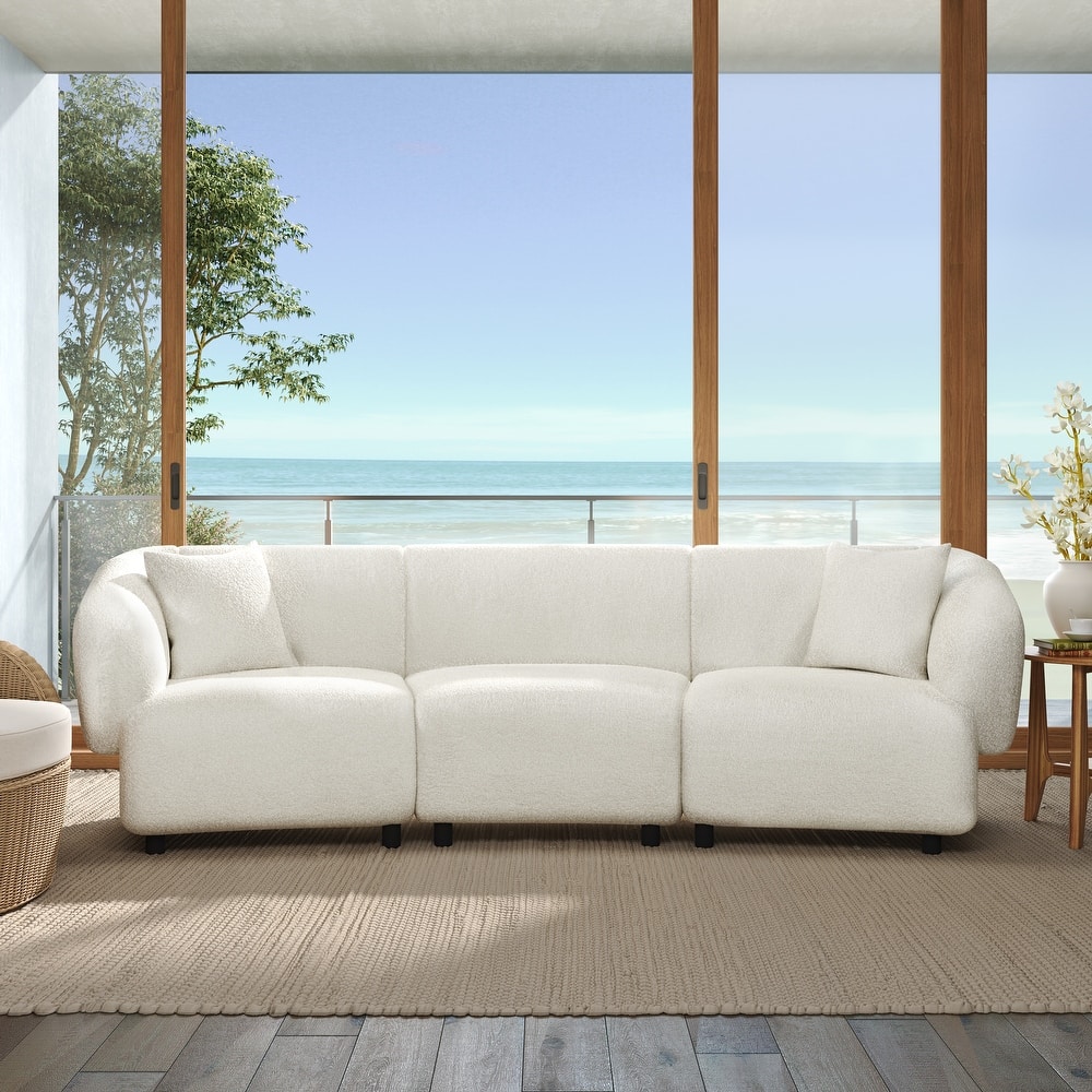 98.5" Curved Sofa for Living Room, Modern Upholstered Fabric Curved Couch with Armrests, 3 Seater Couch for Apartment, Office