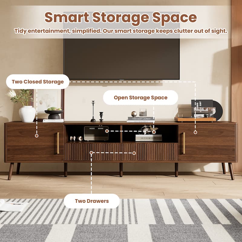 Modern Entertainment Center with Soft-Close Doors, Open Shelf