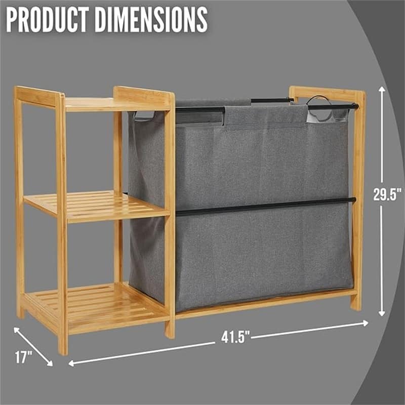 Bamboo Laundry Hamper with Shelves - ‎41.5 x 17 x 29.5