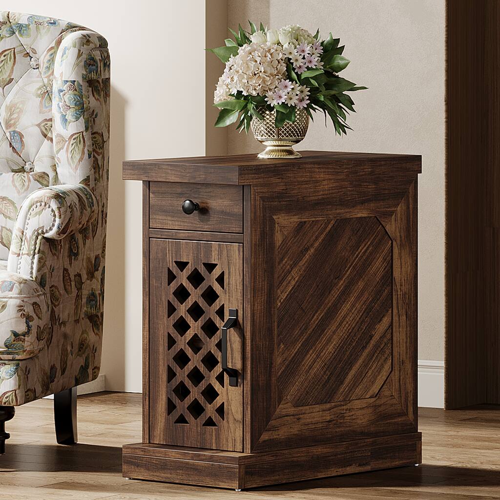 Vintage Living Room End Table with Drawer - 23.62" L x 11.81" W x 25.59" H