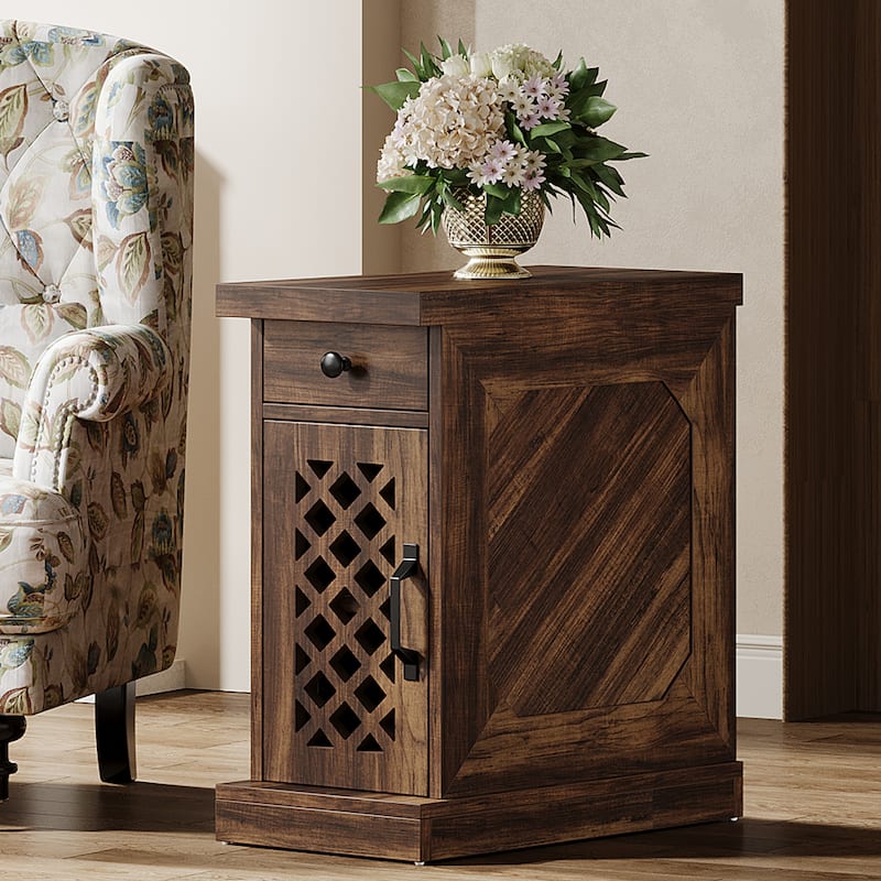 25.6 Inches Tall Wood End Table, Nightstand for Bedroom, Rustic Brown - 23.6" L x 11.8" W x 25.6" H - Rustic Brown