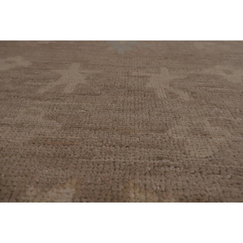 Vegetable Dye Oushak Turkish Large Area Rug Handmade Beige Wool Carpet - 9'9"x 13'6"