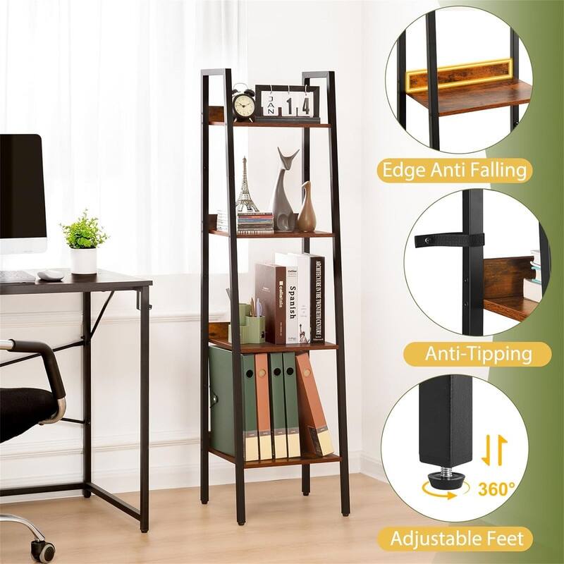 4 Tier Tall Ladder Bookshelf Corner Shelf - 12.4"D x 14.44"W x 54.25"H