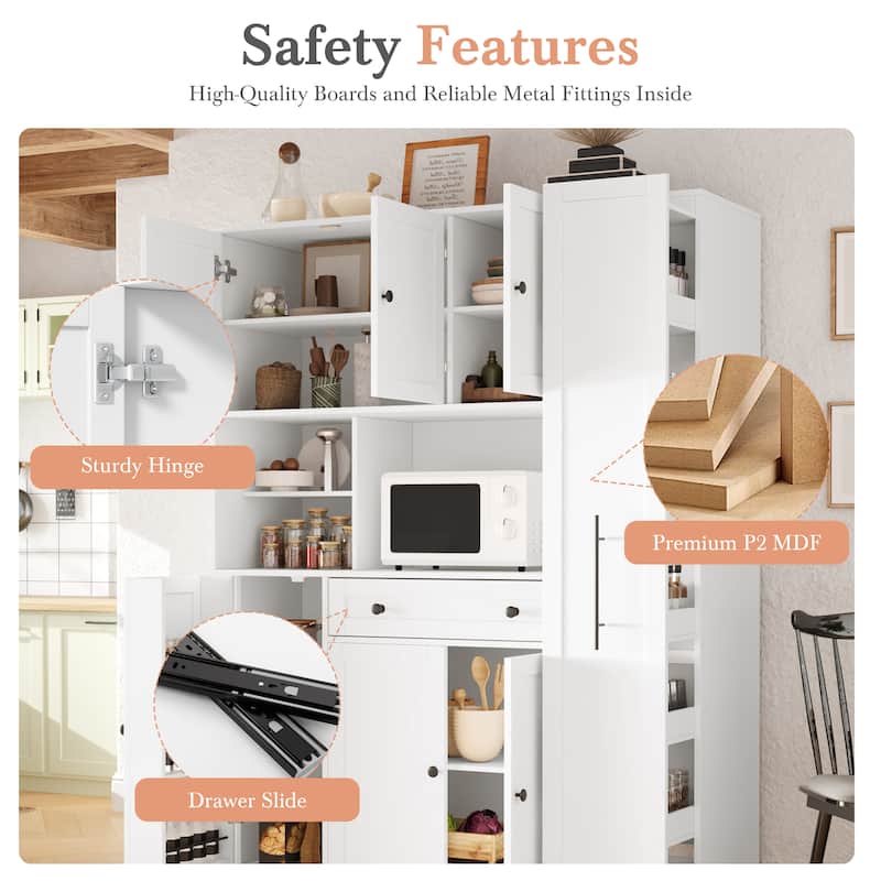 52.8" Buffet Cabinet with Hutch - Kitchen Pantry Storage with Pull-Out Side Cabinet, Shelves & Drawers - Sideboard Cupboard