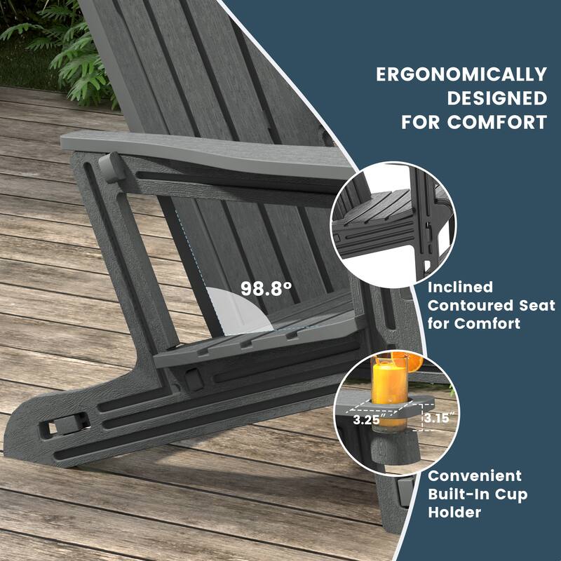 Polytrends Coastline Outdoor Poly Adirondack Chair Set with Connecting Tray & Cup Holder