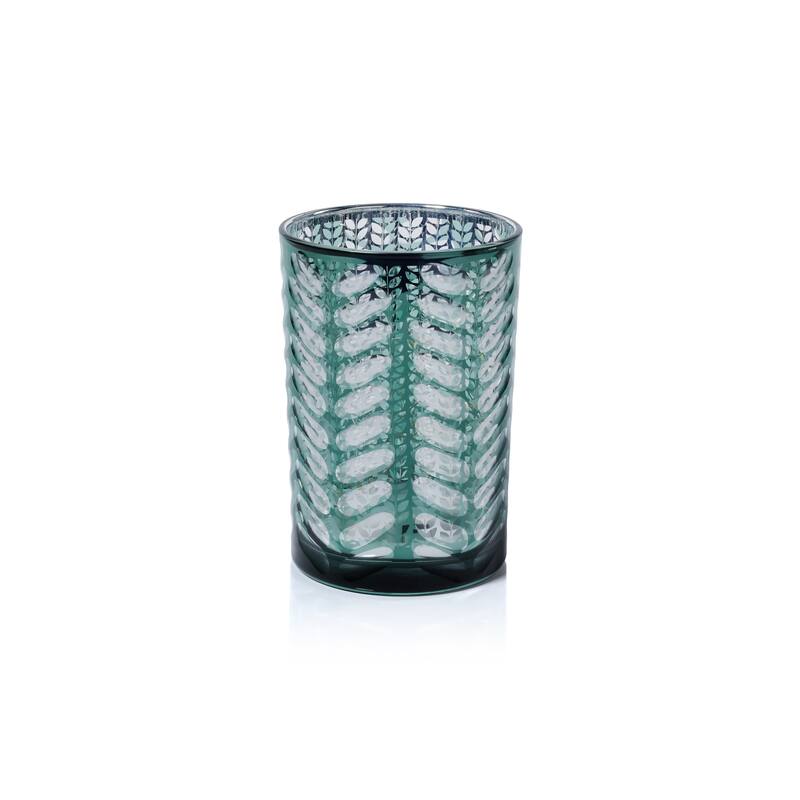 Laser-Etched Metallic Glass Hurricane Candle Holder - Green - 7"
