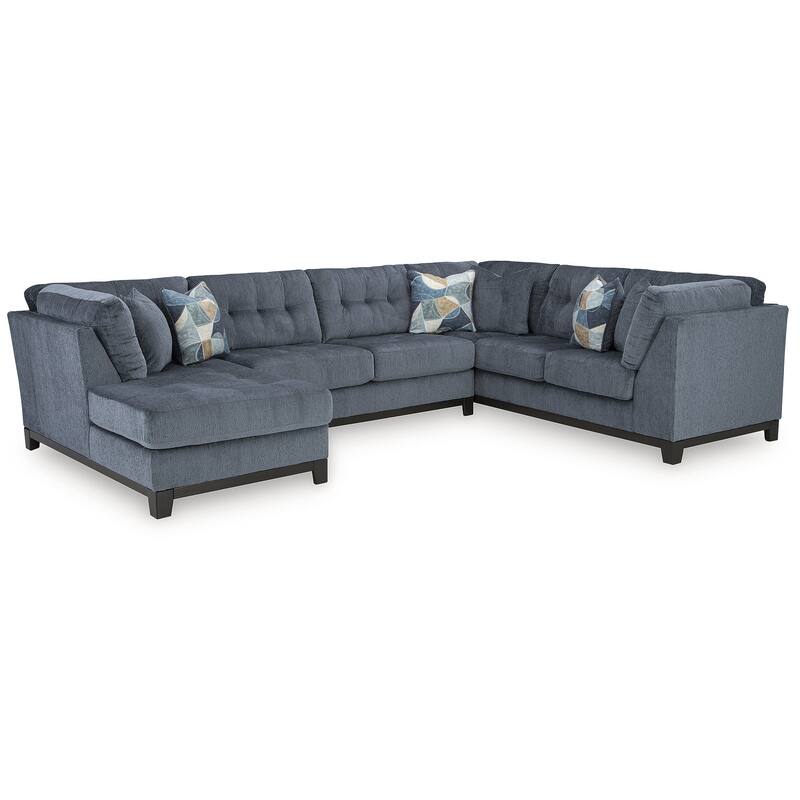 Signature Design by Ashley Maxon Place Dark Blue 3-Piece Sectional with Chaise - 140" W x 100" D x 37" H