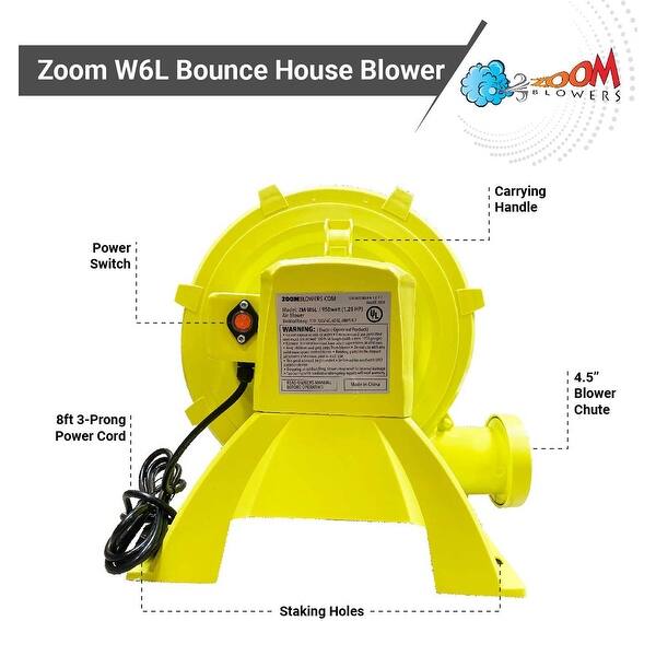 dimension image slide 2 of 3, Zoom Inflatable Bounce House Blower Air Pump Fan, Residential