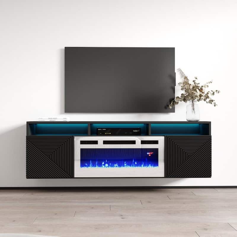 Giza WH-EF Wall Mounted Electric Fireplace Modern 63" TV Stand - Black