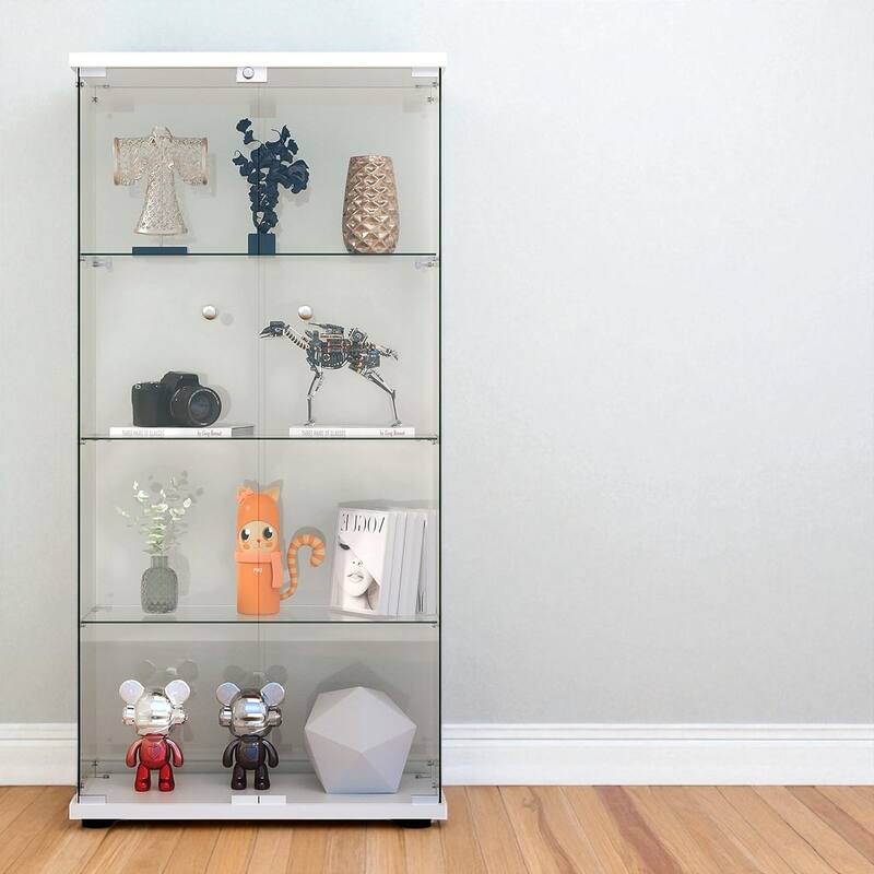 4-Shelf Glass Display Cabinet with 2 Doors, RGB LED Lights, Lockable Tempered Glass Showcase