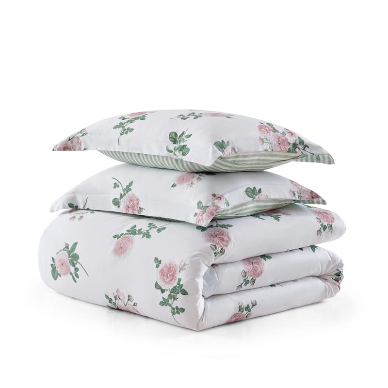 Martha Stewart Tea Rose Cotton Reversible Pink Duvet Cover Set