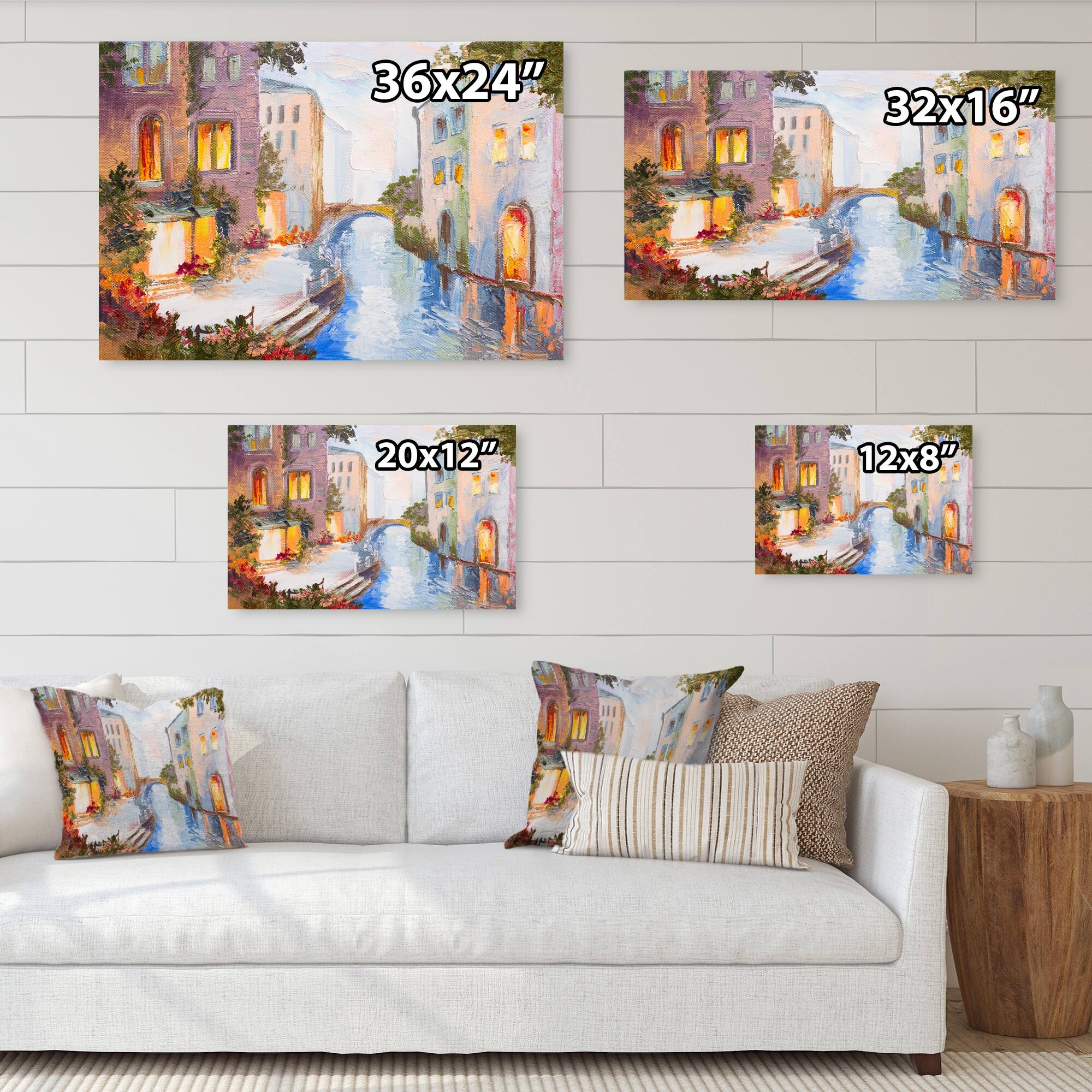 Designart "Summer Canal In Venice" French Country Canvas Wall Decor