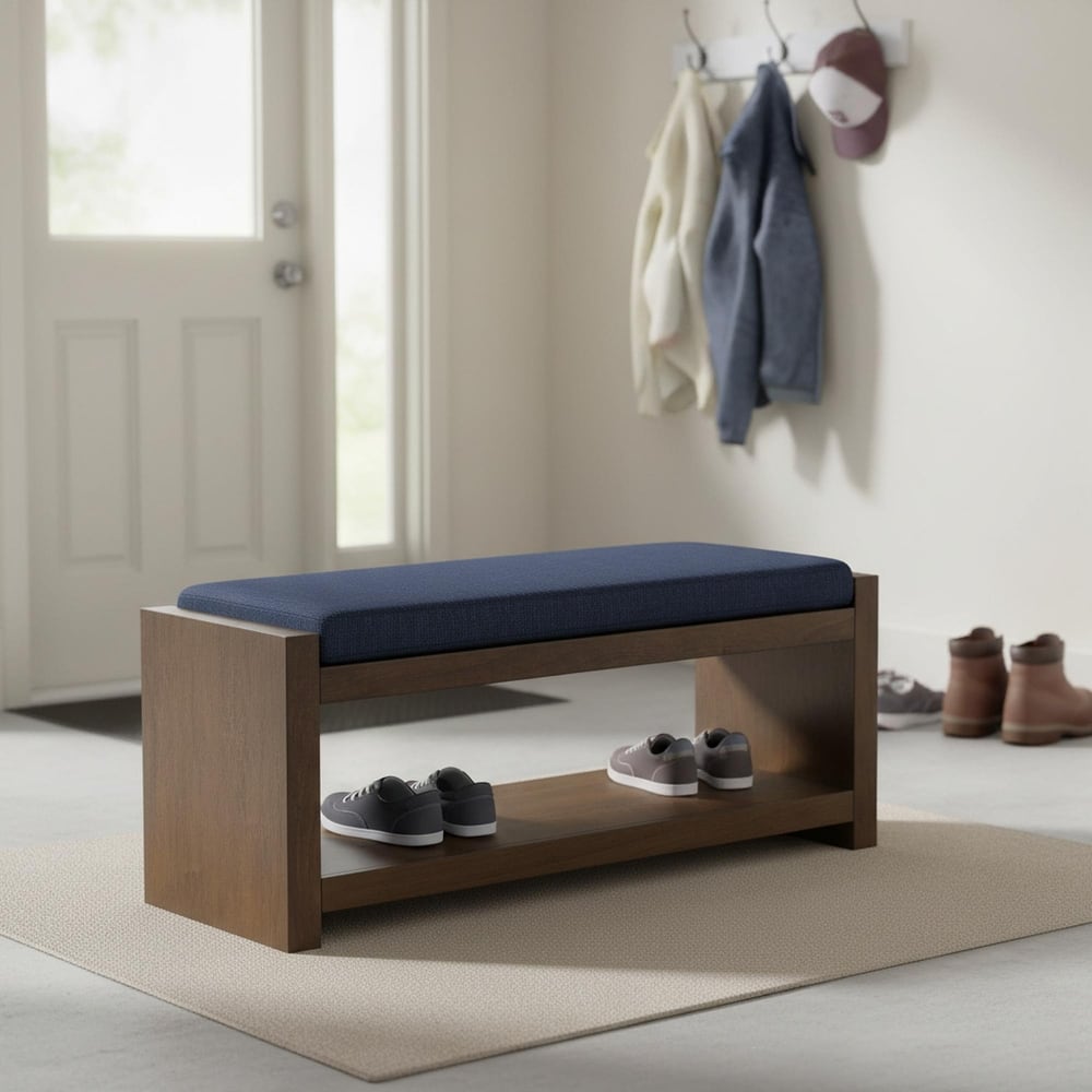Homy Casa 47" / 40" Accent Bench with Storage, Padded Seating & Lower Shelf Shoe Rack