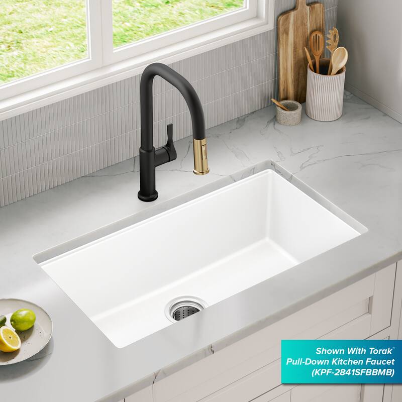 KRAUS Granite Black Onyx 31 inch 1-Bowl Undermount Kitchen Sink