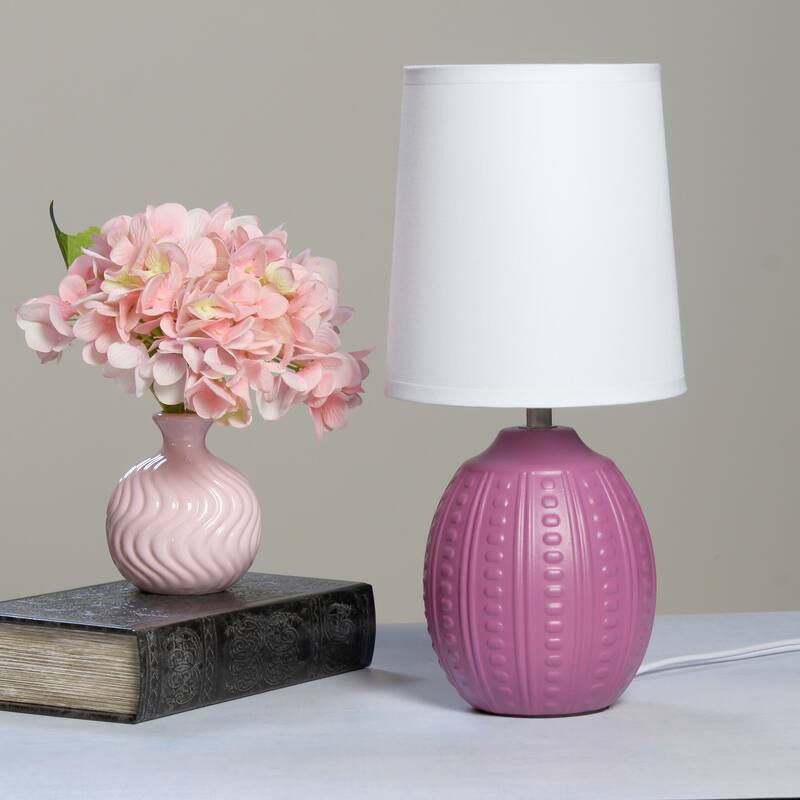 Ceramic Oval Table Lamp with Fabric Shade for Bedroom, Living Room - 6 x 6 x 13 in. (L x W x H)