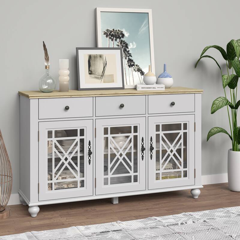 55" Vintage Style Kitchen Accent Buffet Sideboard Cabinet w/ Drawers - 55" in Width