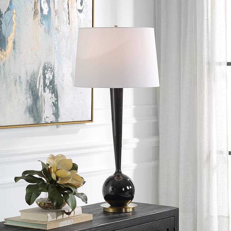 Uttermost Brielle Polished Black Table Lamp - 35"H, Shade 11"H x 16"Dia.