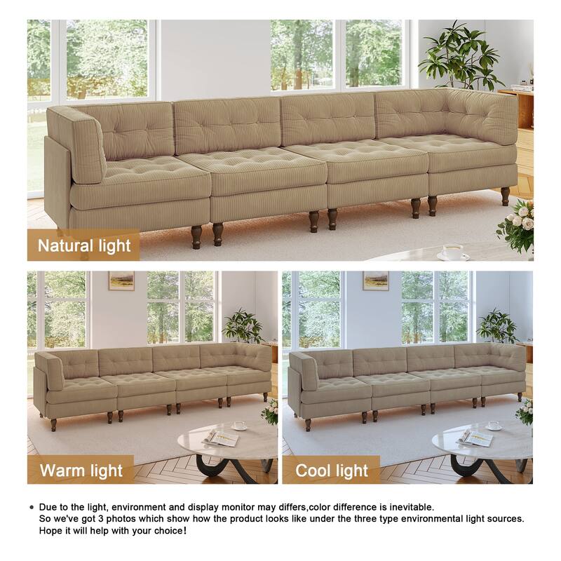 UIXE 4-Piece Corduroy Upholstered Modular Sectional Sofa for Living Room