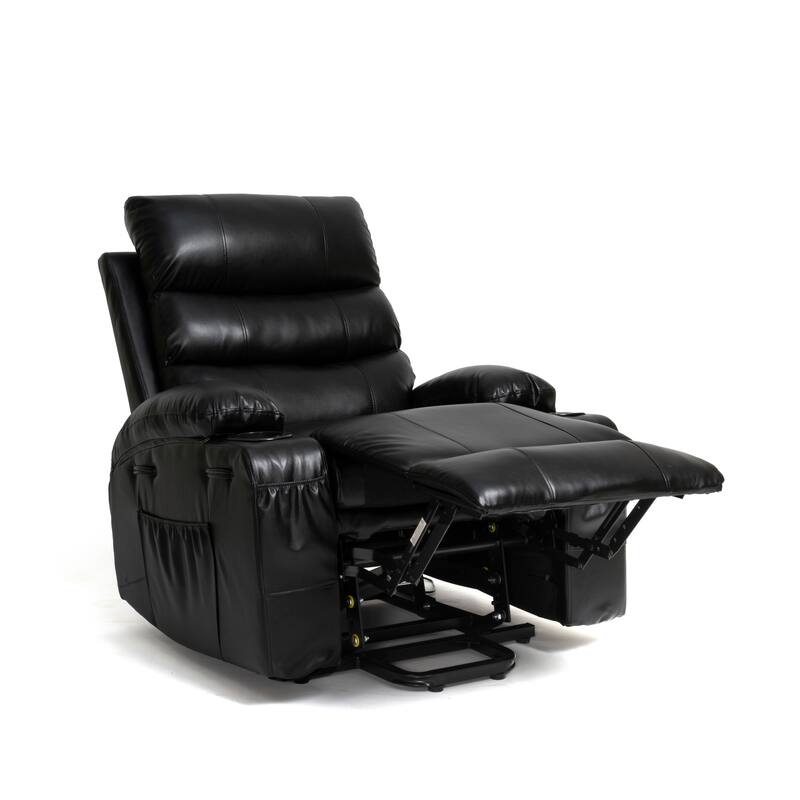 PU Leather Power Lift Recliner, Electric Recliner with Heating & Massage, Massage Chair with Side Pockets & Cup Holders