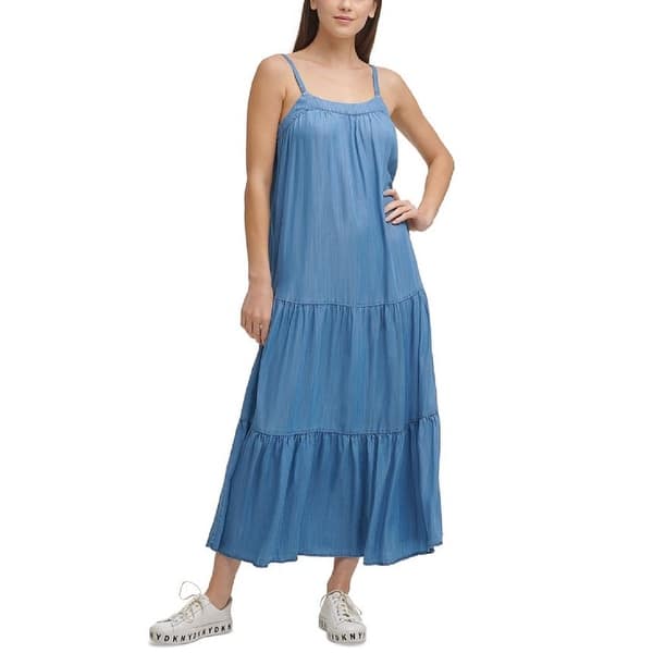 DKNY Women's Tiered Maxi Dress Blue Size Medium - Bed Bath & Beyond -  40576859