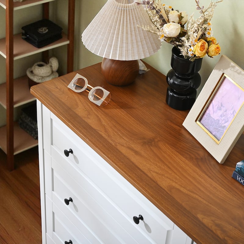 White 6 Drawer Dresser, Wide Storage Chest with Metal Handles, Modern Wood Double Dresser for Bedroom or Entryway
