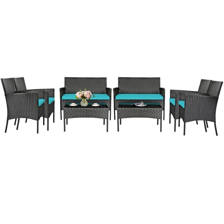 4 Pieces Patio Rattan Cushioned Sofa Set with Tempered Glass Coffee Table - 24" x 23.5" x 33" (L x W x H)
