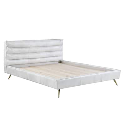 Eastern King Bed Rustic Leather Upholstered Bed Vintage White Bedroom Furniture