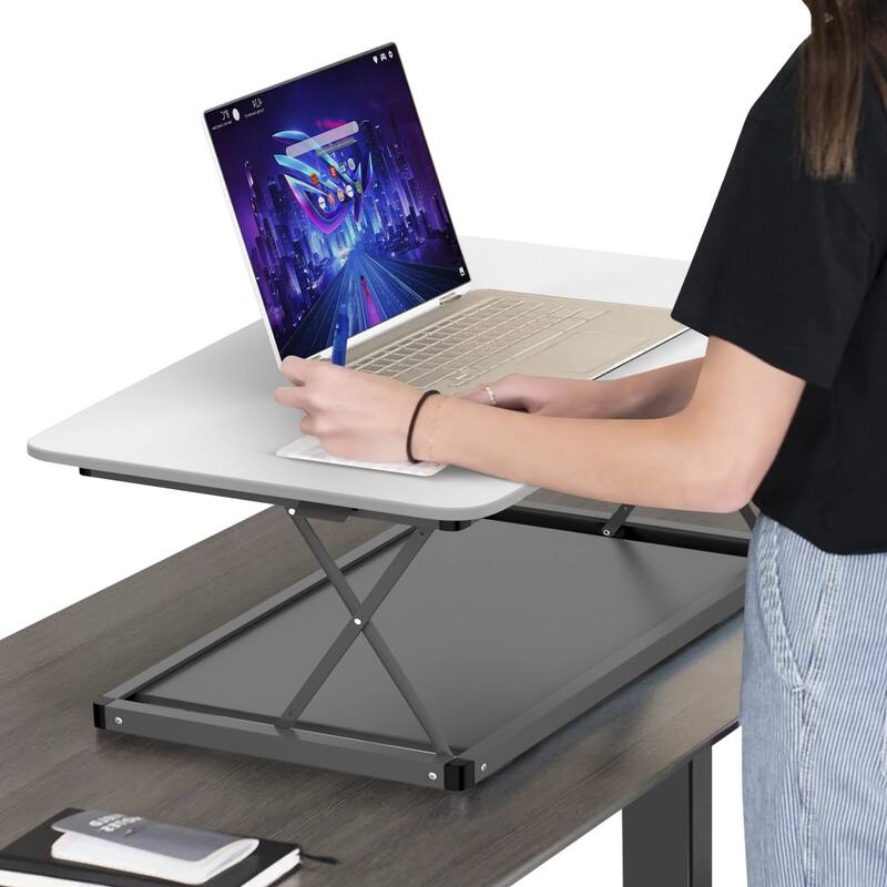 Black Stainless Steel Adjustable Standing Desk Converter with Glossy Finish