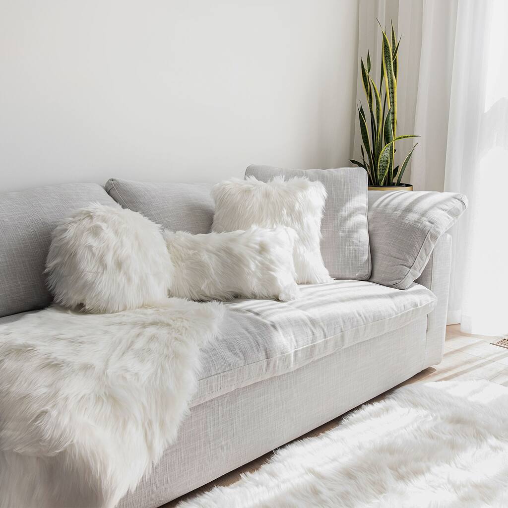 Edinburgh White Faux Fur Accent Pillow Cushion Set of 2