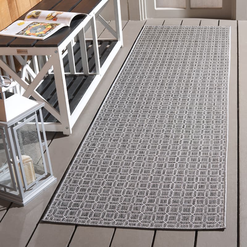 SAFAVIEH Terrace Ganit Indoor/Outdoor Washable Backyard Patio Rug - 2'3" x 8' Runner - Grey/Dark Grey