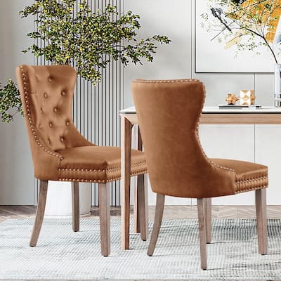 Subrtex(Set of 2)Faux Leather Upholstered Button Nailhead Wingback Dining Chair