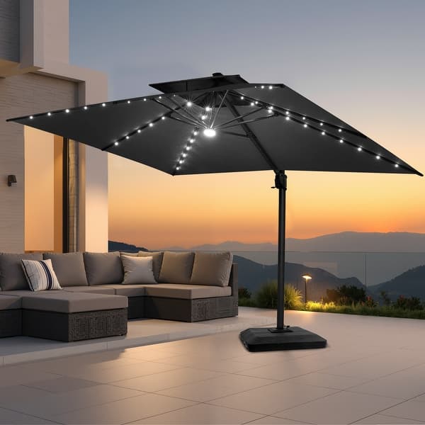 bed bath and beyond patio umbrella lights Pellebant 10 x 13FT Outdoor Rectangular Cantilever Patio Umbrella Solar LED  Lighted with Premium Base - On Sale - Bed Bath & Beyond