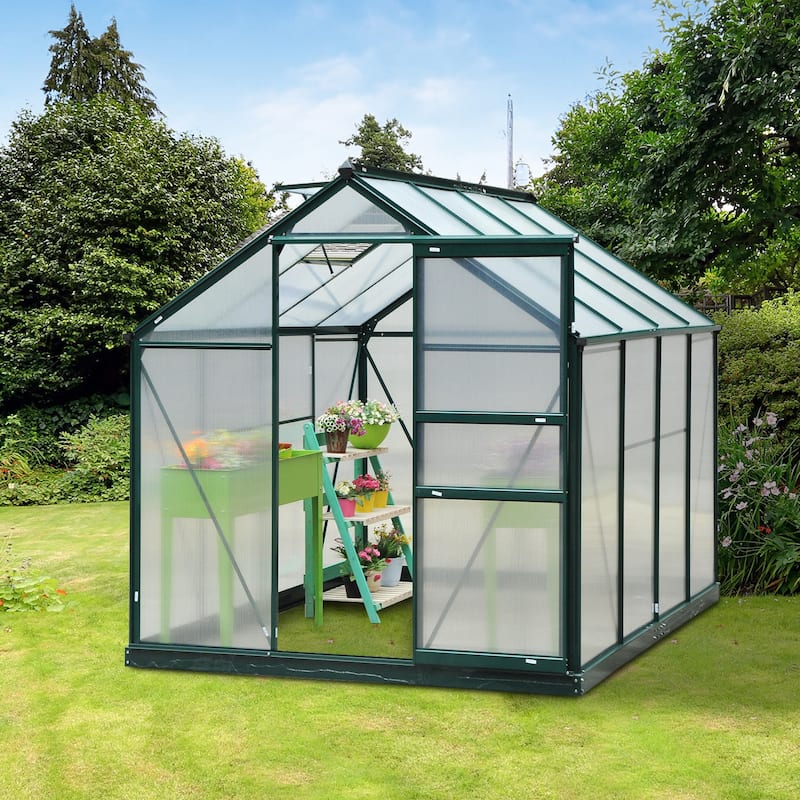 Outsunny Polycarbonate Walk-in Garden Greenhouse - Clear - Permanent