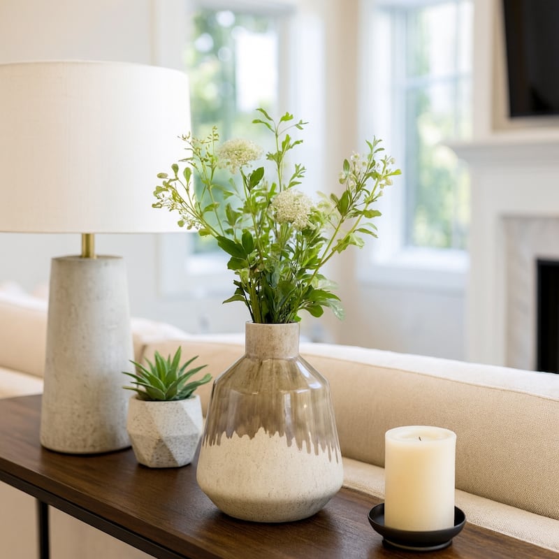 Warm Rustic Ceramic Table Vase for Home Decor, Decorative Flower Vase with Glazed Finish