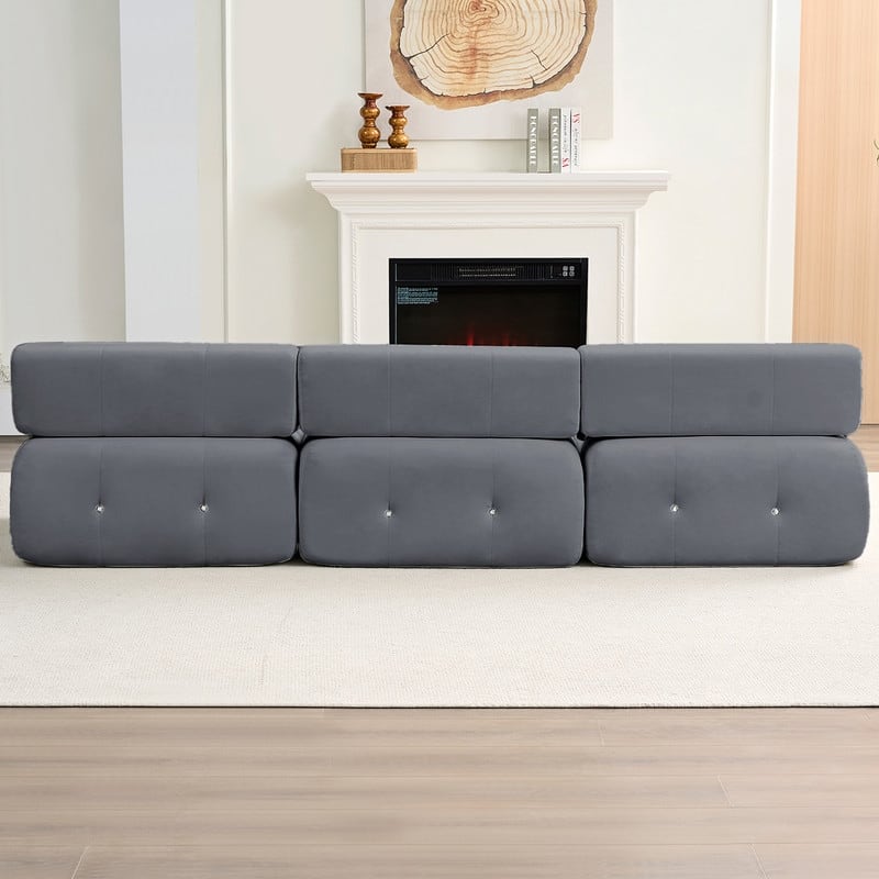 Mixoy 100inch Modular Sectional Sofa with Ottoman,Velvet 3-Seater L-Shaped Couch for Living Room - 100.4"w x 66.9"D x 24.8"H